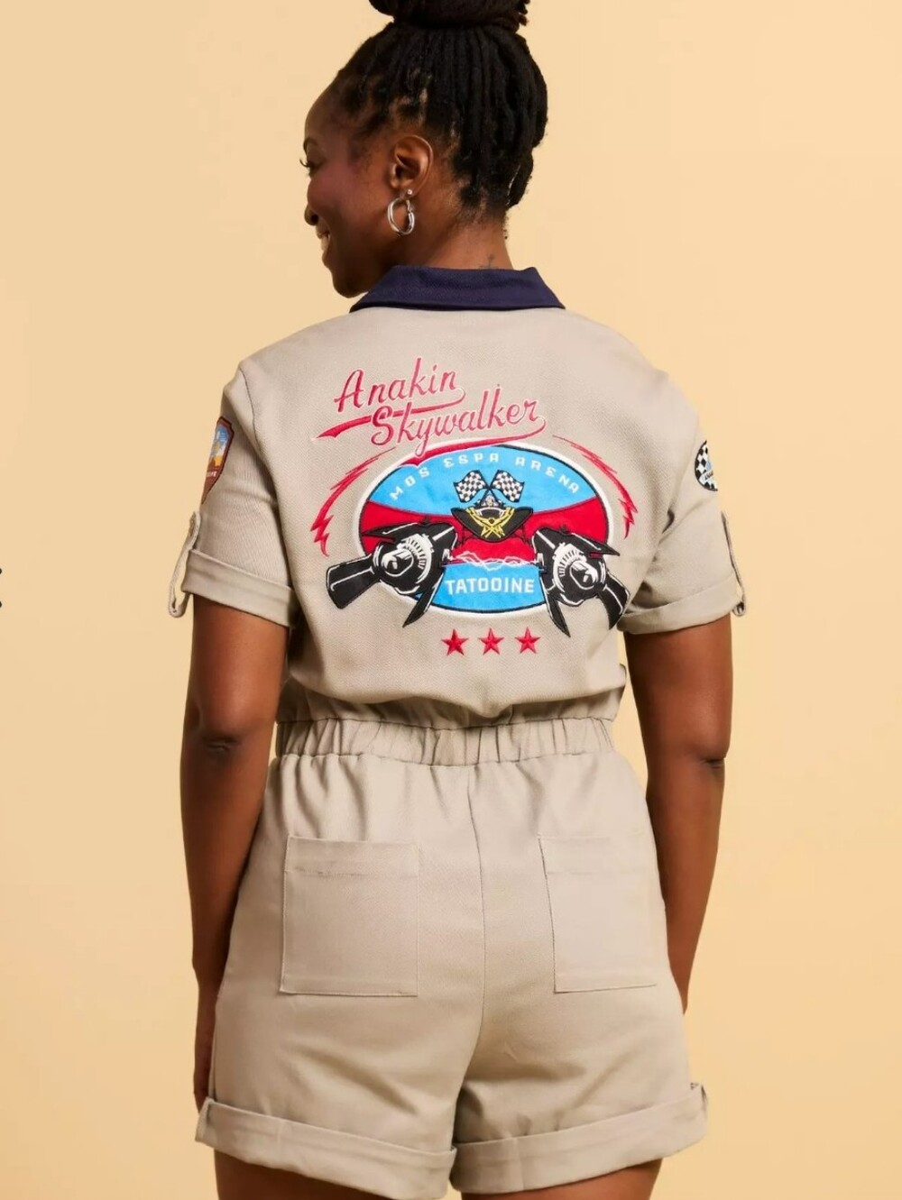 Her Universe Star Wars Anakin Skywalker Podracer Khaki Shorts Jumpsuit Romper